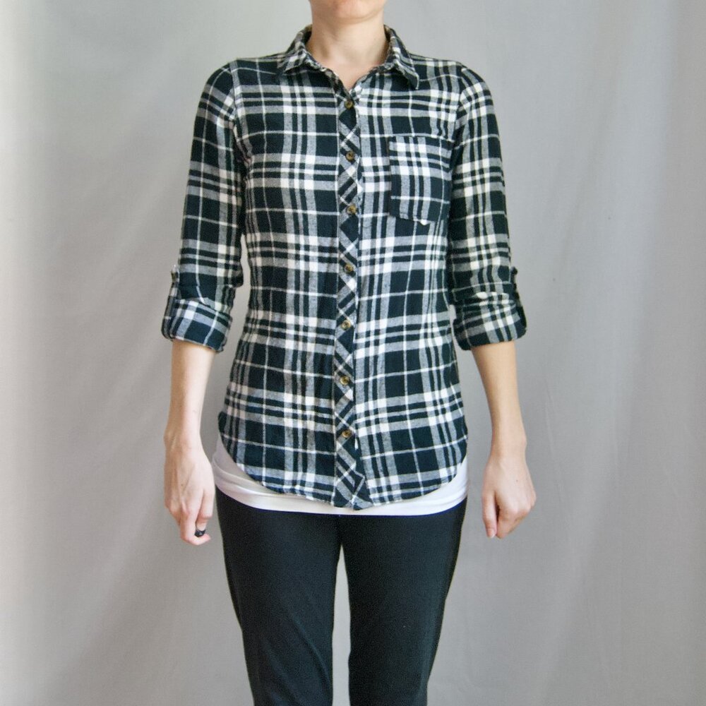 Black and White Plaid Button Down Shirt